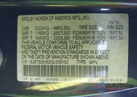 2016 Acura Rdx Technology Acurawatch Plus Packages/Technology Package из США, поврежденный, VIN 5J8TB3H52GL009155